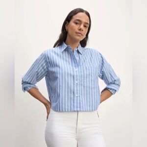 Everlane The Way Short Shirt Silky Cotton Striped Blue White XS